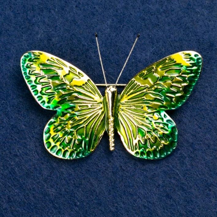 Broșă „Fluture” email verde, culoare metal auriu 55x39 mm