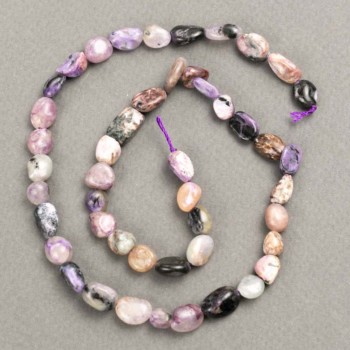 Mărgele din piatră naturală charoit galvanizate, diametru aproximativ 7×9 mm, lungime 41 cm