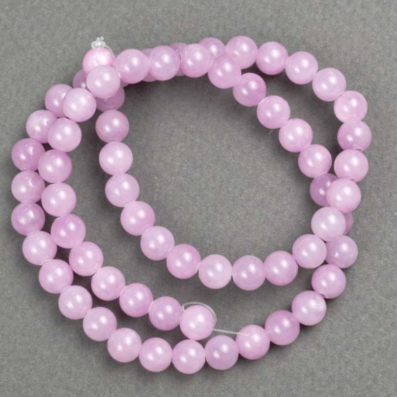 Mărgele Kunzit (acrilic artificial) pe fir de nylon, bile netede, diametrul de 6,5 mm, lungime 40 cm