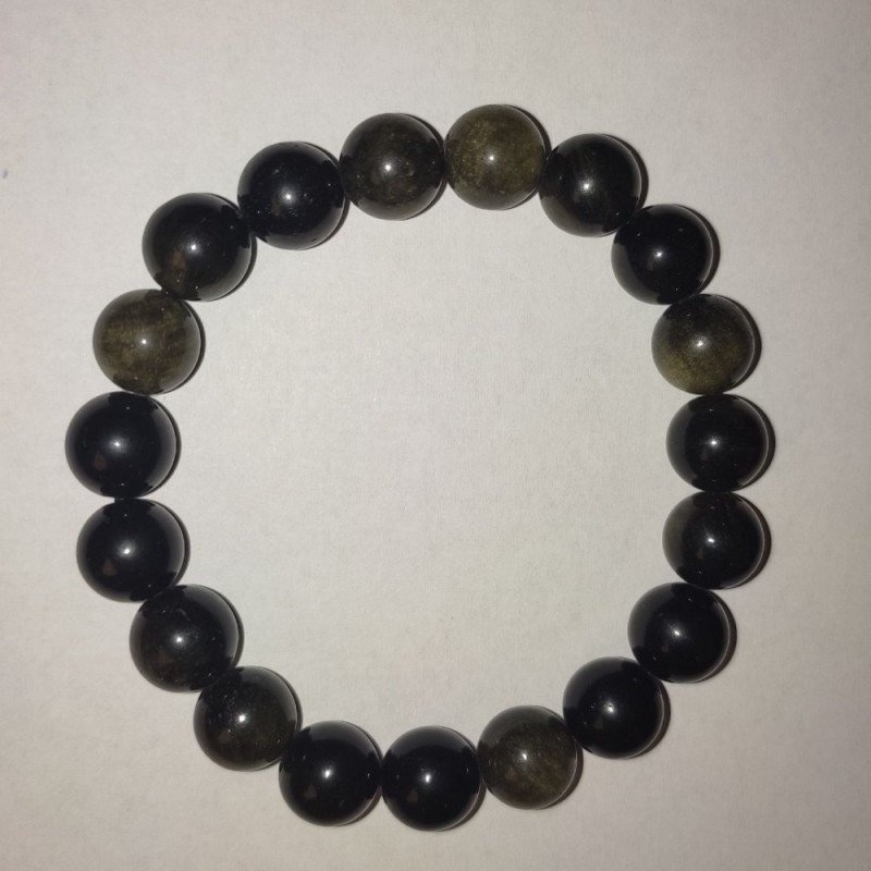 Brățară din obsidian solar, mărgele netede de 10 mm, pe elastic, lungime 18 cm