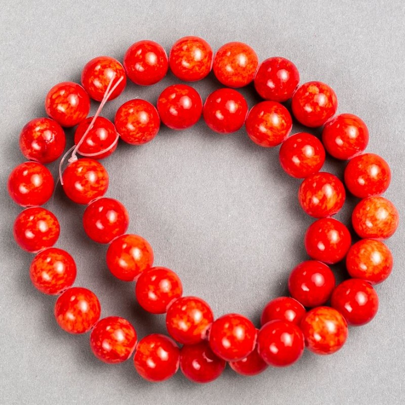 Mărgele Coral (acrilic artificial) pe fir, bile lucioase, diametrul 10,5 mm, lungime 40 cm