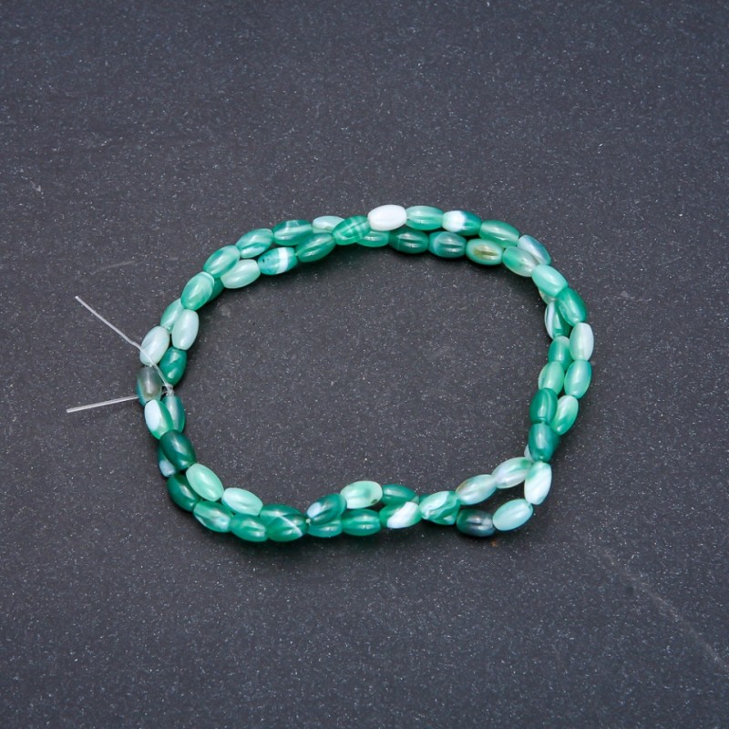 Mărgele pe șnur din agat verde, formă de butoi, diametru 4×6,5 mm + -, lungime 38 cm +