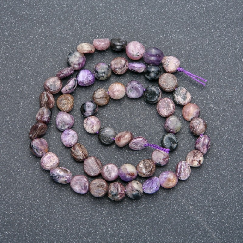 Mărgele pe șnur din piatră naturală charoit, formă galetă, diametru 7x8 mm, lungime 41 cm +