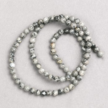 Mărgele de jasp oceanic gri pe fir, bilă netedă, diametrul 4 mm, lungime 38 cm+