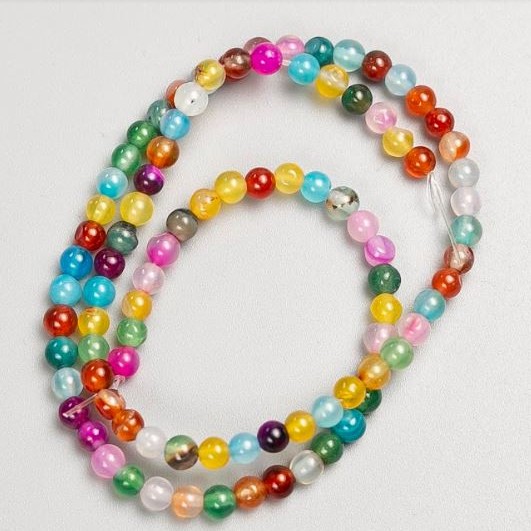 Mărgele pe fir din agat multicolor, bile netede, diametrul 4,5 mm, lungimea 36 cm