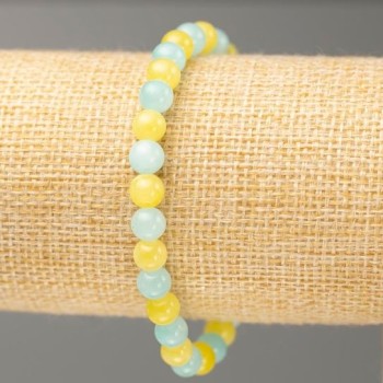 Brățară pe elastic cu acvamarin și citrin (acrilic artificial), diametrul 6,5 mm, lungimea 18 cm