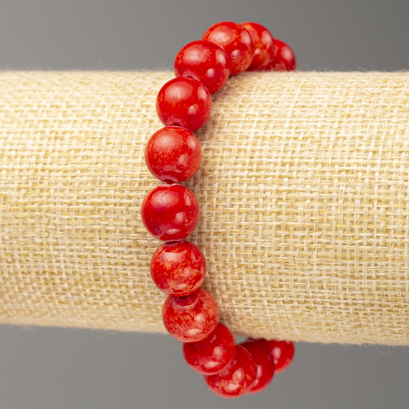 Brățară elastică din coral roșu (acrilic sintetic) bile lucioase, diametrul 10 mm, lungime 18 cm