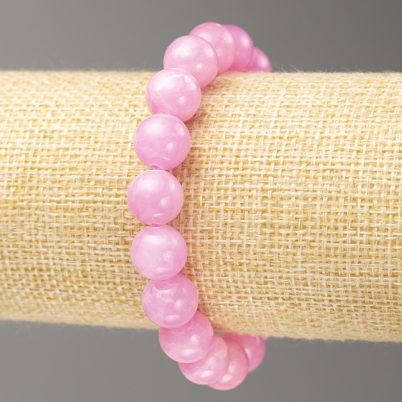 Brățară pe elastic cuart roz (acrilic artificial), mărgele netede, diametrul de 10 mm, lungime 18 cm