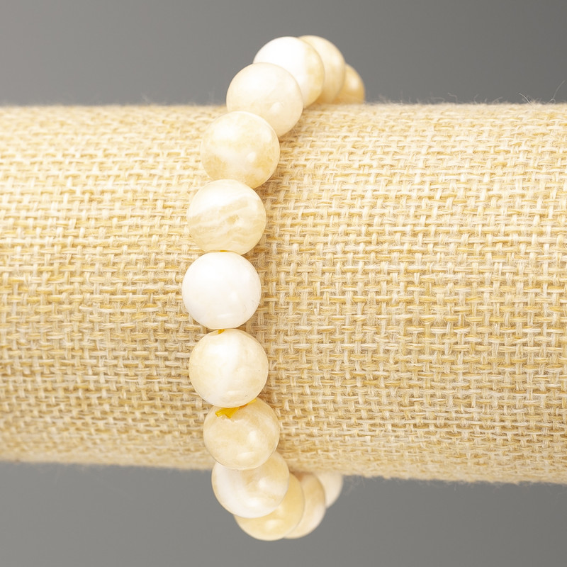 Brățară pe elastic, sidef artificial (acrilic) – mărgele netede, diametrul 10 mm, lungime 18 cm
