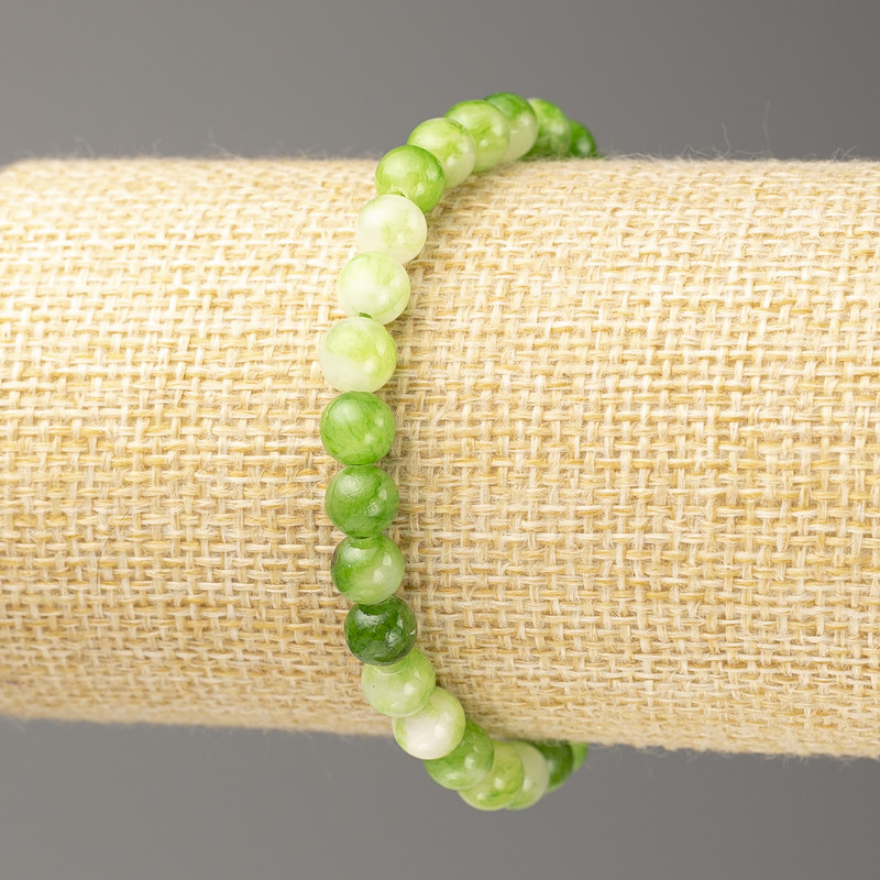 Brățară verde-alb oceanic nefrit (acril imitativ), diametrul 6 mm +-, lungime 18 cm+-, mărgele netede pe elastic
