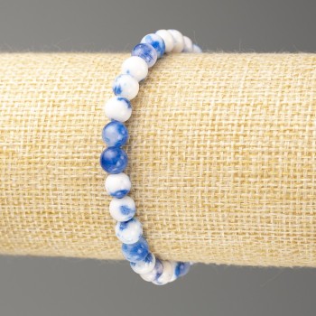 Brățară albastru-alb oceanic nefrit (acrilic sintetic), diametru 6 mm, lungime 18 cm, mărgele netede pe elastic