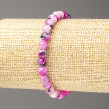 Brățară gri-mov-alb din acril, nefrit oceanic (acril artificial), diametrul mărgelelor 6 mm ±, lungime 18 cm ±, mărgele netede pe elastic