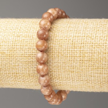 Brățară din selenit cu acrilic sintetic, diametru 8 mm ±, lungime aproximativă 18 cm ±, mărgele netede pe elastic