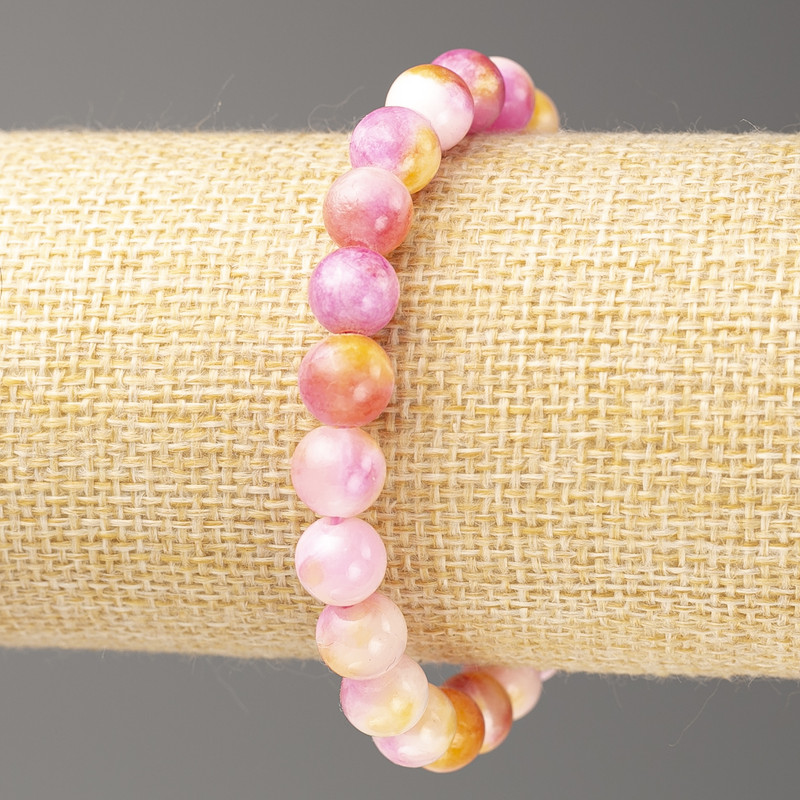 Brățară roz-galben-alb nefrit oceanic (acrilic artificial), diametrul 8 mm ±, lungimea 18 cm ±, bilă netedă pe elastic