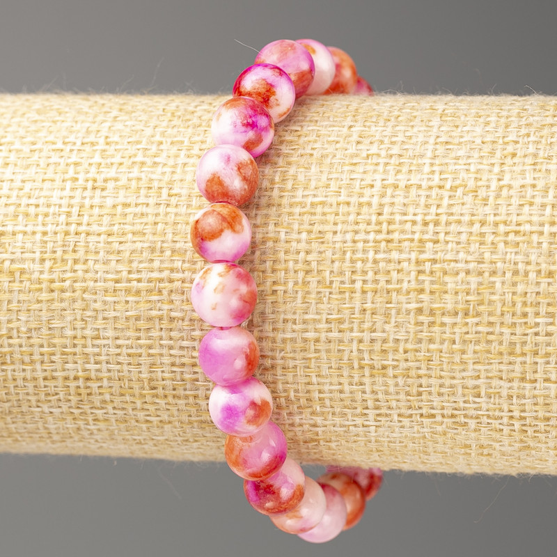 Brățară vișiniu-cupru-alb nefrit oceanic (acrilic artificial), diametrul 8 mm, lungimea 18 cm, mărgele netede pe elastic