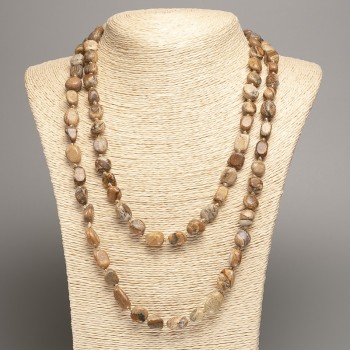 Colier lung din jasper peisaj, mărgele cu diametrul 5x8-10-15 mm ±, lungime 110 cm