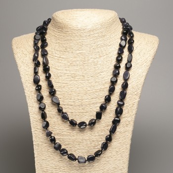 Colier lung din aventurin albastru nisip (synt.) fațetat, diametru 5×8–10 mm, lungime 110 cm