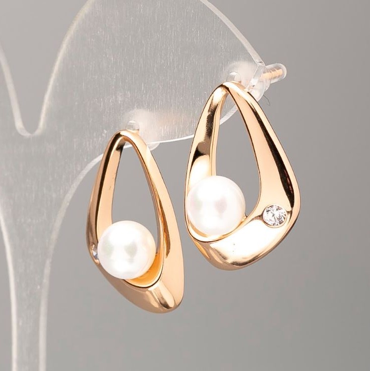 Cercei Xuping placare aur 18K cu perle Mallorca, diametrul 21,5×11,5 mm