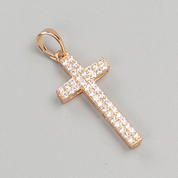 Pandant Xuping Cruce, placare cu aur 18K, cu cristale albe, diametrul 26×12 mm