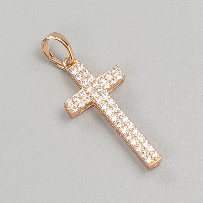 Pandant Xuping Cruce, placare cu aur 18K, cu cristale albe, diametrul 26×12 mm