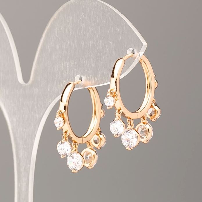 Cercei Xuping placare cu aur 18K inimă cu cristale albe, diametru 12×14 mm+
