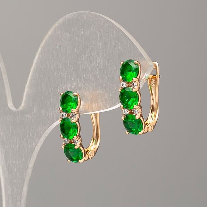 Cercei Xuping placare cu aur 18K cu piatră verde și strasuri albe 17x5 mm