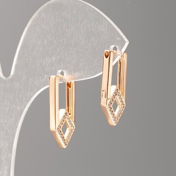 Cercei Xuping placare cu aur 18K cu pietre albe în formă de romb, diametrul 20x2 mm+