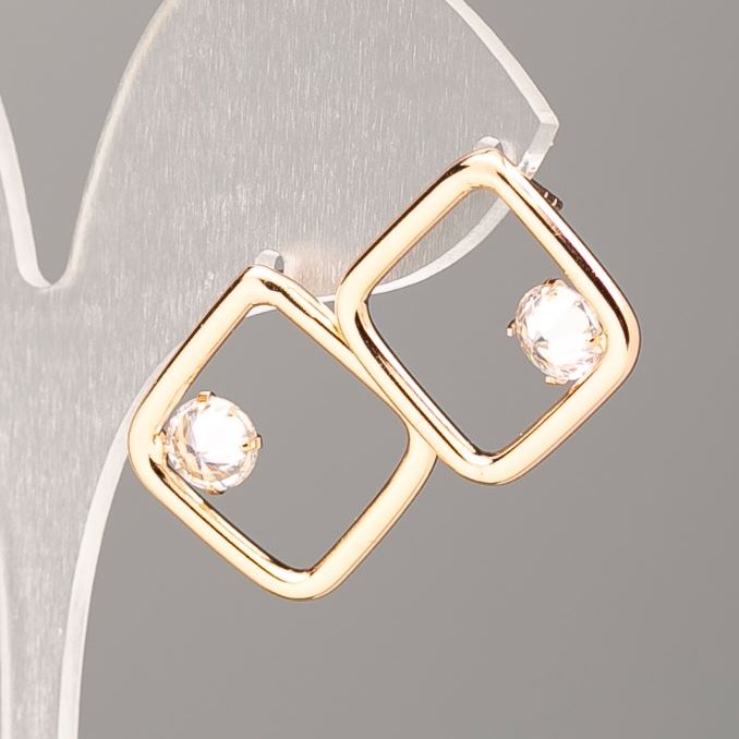 Cercei pătrați Xuping, placare cu aur 18K, cu cristal alb, diametru 17x17 mm+