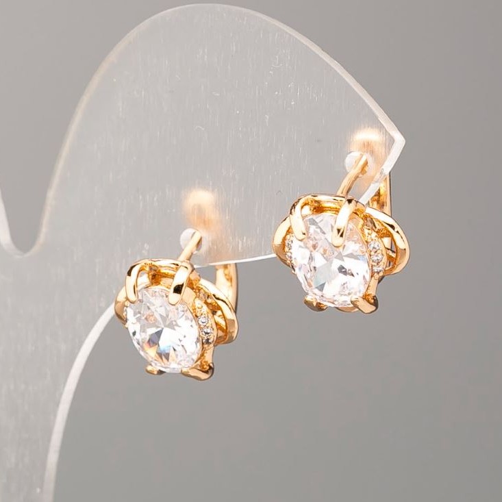 Cercei Xuping placare aur 18K cu cristal alb, diametrul 12,5×11 mm