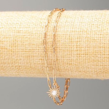 Brățară Xuping placare cu aur 18K, lungime 18–21 cm, grosime ≈ 2 mm, cu soare și pietre albe