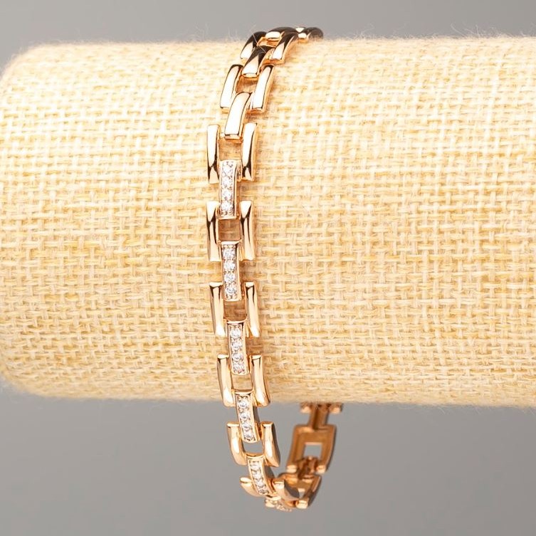 Brățară Xuping placare cu aur 18K, lungime 20 cm, grosime 7 mm +/- cu strasuri albe