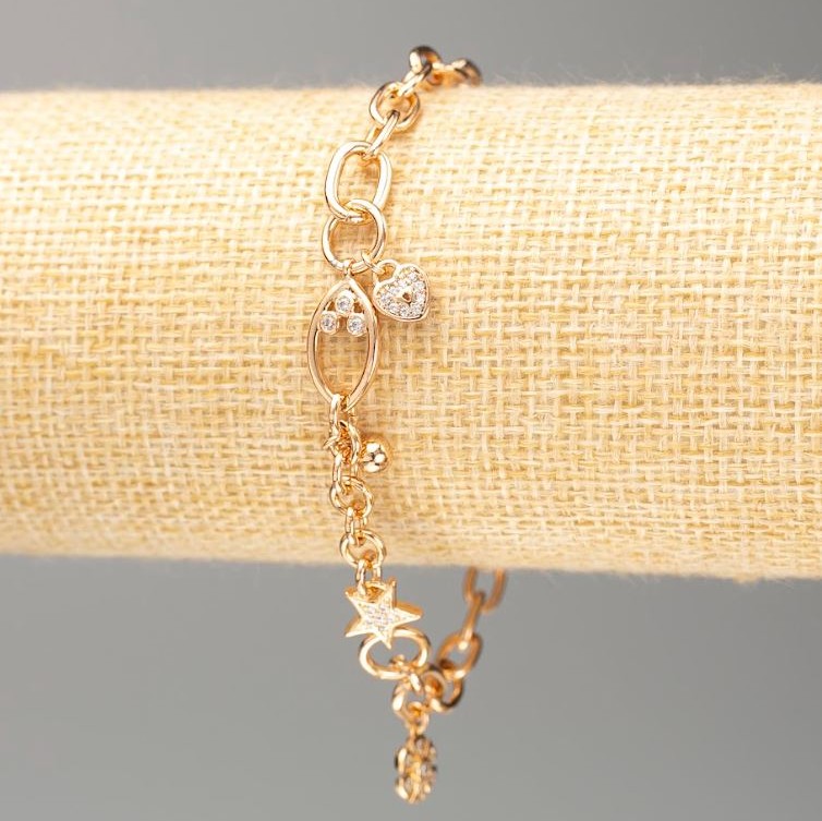 Brățară Xuping placată cu aur 18K, lungime 19 cm, grosime 5 mm ± cu strasuri albe