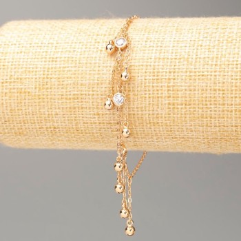 Brățară Xuping placare cu aur 18K, lungime 18–20 cm, grosime 1,5 mm, cu mărgele de 4 mm, cu cristale albe