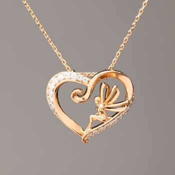 Lanț Xuping placat cu aur, cu pandantiv în formă de inimă, diametrul 17x15 mm ± (cristale albe), lungime 45-50 cm ±, grosime 1 mm+