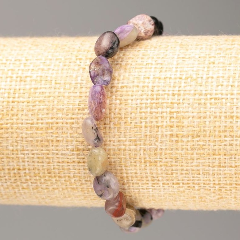 Brățară din piatră naturală charoit pe elastic, diametrul 9x7 mm (±), circumferința 18 cm