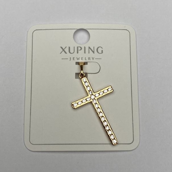 Pandantiv Xuping Cruce placat cu aur 8K cu pietre albe, diametrul 26x12,5 mm