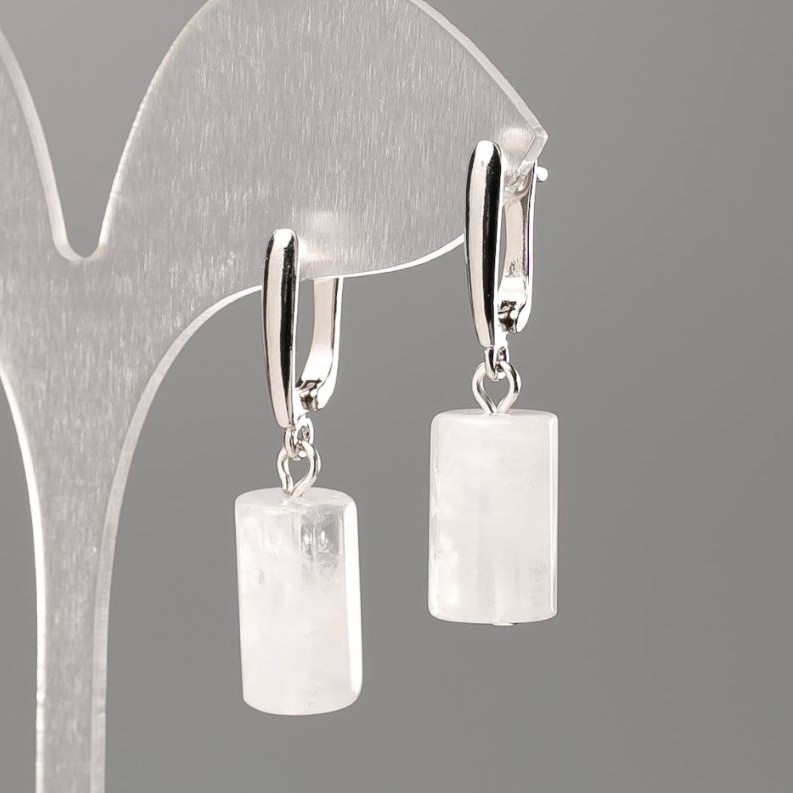 Cercei din piatră naturală, cristal de munte tăiat cu fațete, diametrul 16×10 mm+