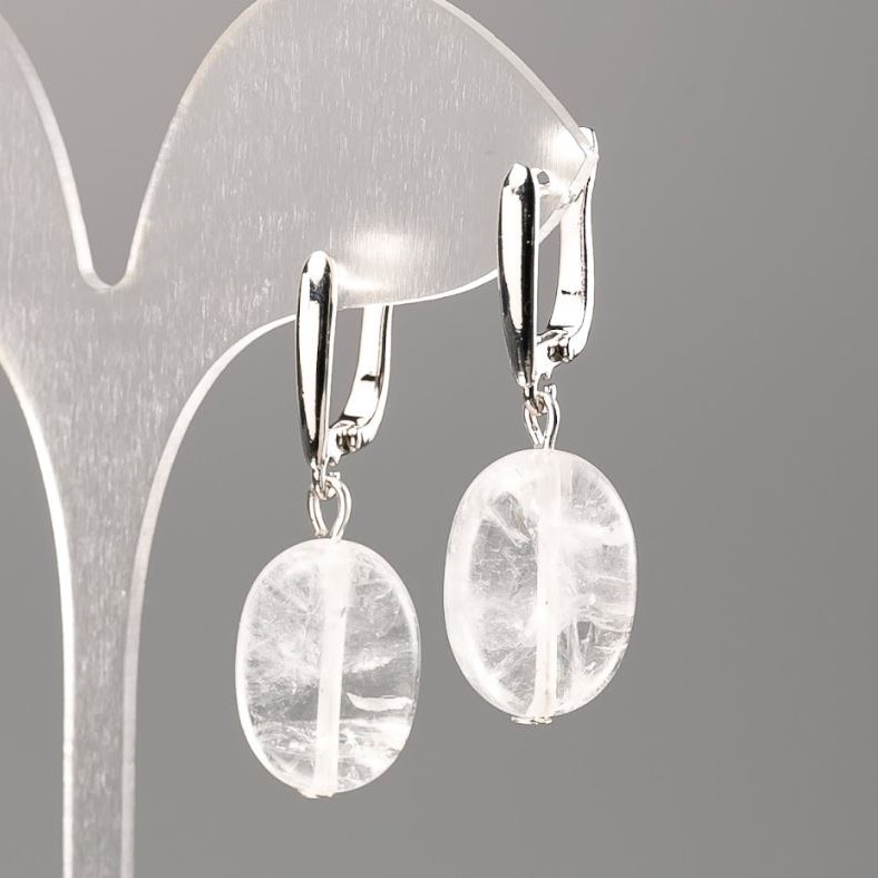 Cercei din piatră naturală, cristal de munte, formă ovală, diametrul 18×13 mm+