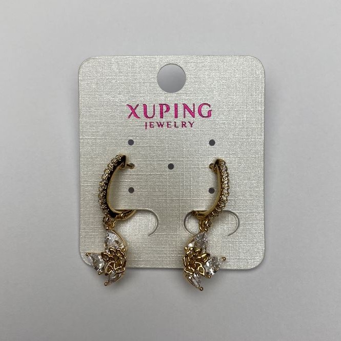 Cercei Xuping placare cu aur de 18K cu cristale albe, diametrul 14×11 mm, lungimea 2,5 cm