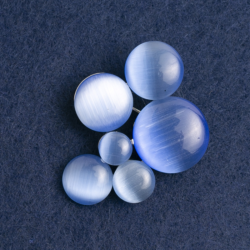 Broșă Accent, piatră ochi de pisică, culoare albastră, metal argintiu 45×35 mm