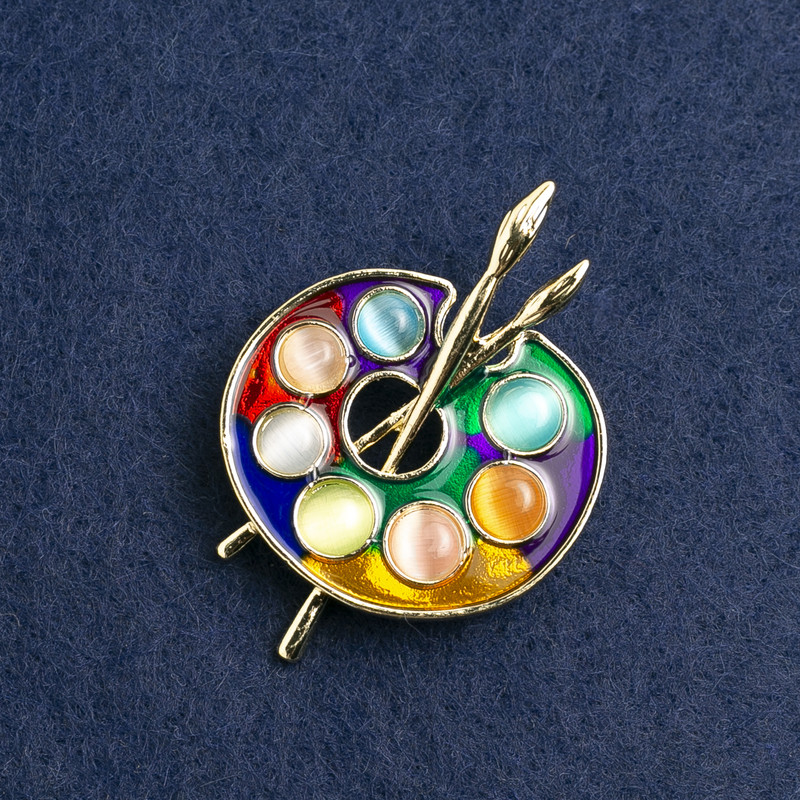 Broșă Paletă, email colorat, metal auriu 46x34mm