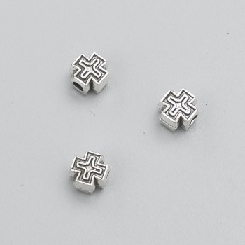Inserție de mărgele în formă de Cruce, diametrul 5, 5×5, 5×4 mm, diametrul găurii 1,9 mm, +/- ambalaj 20 g, 45 buc, culoare metalică: «argintiu»