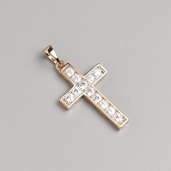 Pandantiv Xuping placat cu aur 18K în formă de cruce cu cristale albe, diametrul 26×16 mm, lungimea 32 mm