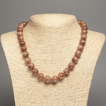 Colier din jasper alb, mărgele netede, sferice, diametrul de 12 mm, lungime 50 cm, din nefrit alb (colorat sintetic)