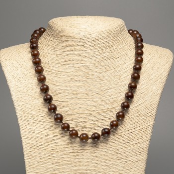 Colier «Ochi de tigru» cu bile lucioase, diametrul aproximativ 10 mm, lungime 50 cm, din nefrit alb sintetic colorat