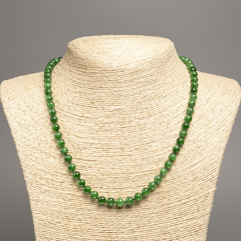 Colier verde din chrysoprază, mărgele netede, diametru de 6 mm, lungime 50 cm