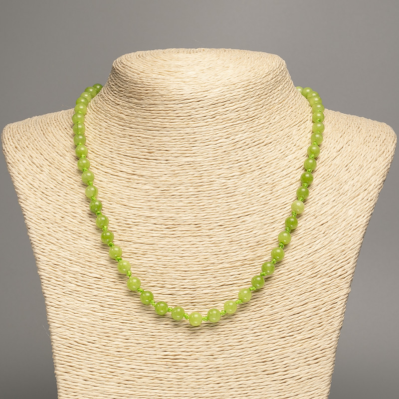 Colier verde Onix cu mărgele netede, diametru 6 mm, lungime 50 cm ±, din nefrit alb sintetic vopsit