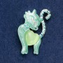 Broșă Pisicuță cu sidef verde, cu strasuri verzi, metal argintiu 47×28 mm