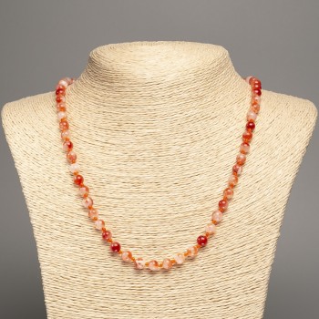 Colier «Culorile verii» alb-cupru, mărgele sferice lucioase, diametrul 6 mm, lungime aproximativă 50 cm, din nefrit alb sintetic vopsit