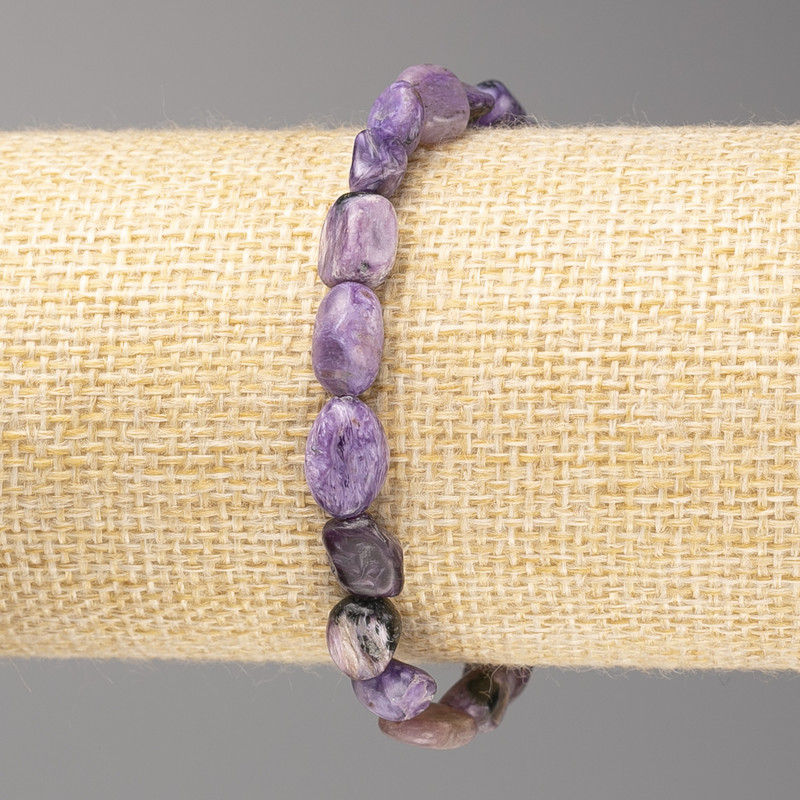 Brățară din piatră de charoit, mărgele facetate de 8x12 mm, pe elastic, lungime 18 cm+